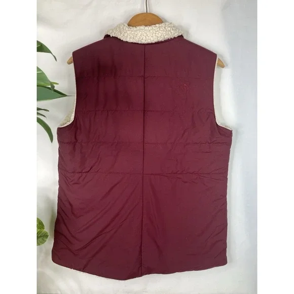 The North Face Womens Tamburello Reversible Vest Burgundy Sherpa Lined Large - Picture 6 of 9